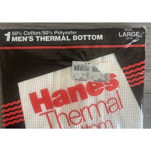 Vintage Hanes Thermal Bottom Men's Large 38-40 White 1987 NIP - Picture 3 of 6